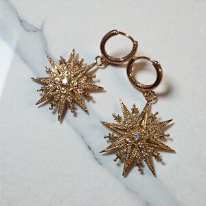 Gold and zirconia starburst earrings; amazing quality; nwot
